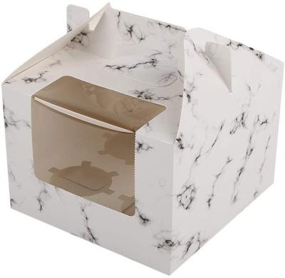 China Recycled Materials 1/2/4/6 Count Clear Window Cupcake Holder Marble Cupcake Box with Handle and Inserts for sale