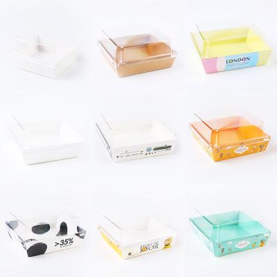 China Clear Recyclable Rectangle Lidded Sandwich Packing Box Mochi Puff Cake Roll Wrapping Paper Boxes for sale