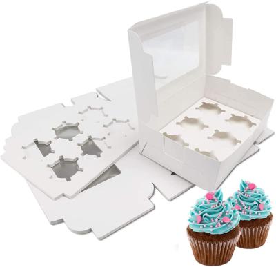 China White Recycled Materials Cupcake Boxes With Window Cupcake Containers With 6 Cavity Bakery Boxes For Cupcake Packaging for sale