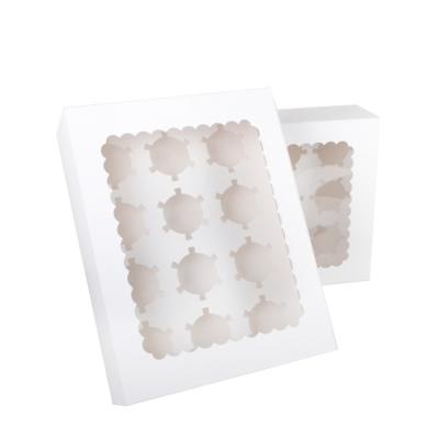 China Custom White Recycled Materials Cupcake Boxes 12 Holes Bulk Paper Cake Box With Window for sale