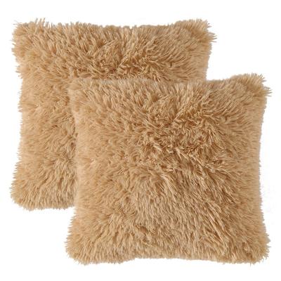 China PORTABLE Faux Plain Throw Cushion Cover Furry Soft Fluffy Pillowcase Square Solid Pillow Case for sale