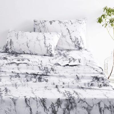 China PORTABLE Hot Sale Amazon Microfiber Sheet Set Queen Size Bedding Set Marble Printed Luxury for sale