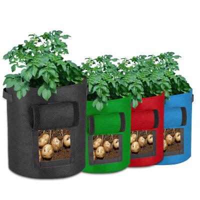 China Large Breathable Planter Grow Bags 3/7/10 Felt Potato Per Gallon Grow Bag With Flap Access And Handles for sale