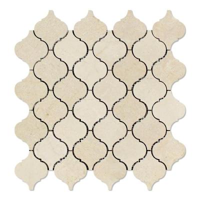 China Parquet Marfil Cream Marble Arabesque Lantern Mosaic Waterjet Backsplash Tiles for sale