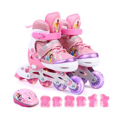 China Factory Direct Sales Disney Princess LED Flash Wheel Kids Roller Skate Adjustable Height Integrated Skate Combined Set Patinas Shoes DCB71250-D8-1 for sale