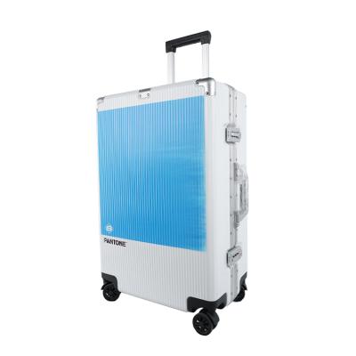 China 2020 Hot Selling Universal PC PANTONE Mute Wheel Blue And White Environmental Friendly Materials Travel Suitcase For Woman for sale