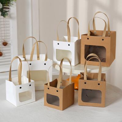 China 12*12*12cm Packaging Baking Bag Recyclable Fashionable Cake Packaging Gift Bag Paper Packaging With Window for sale