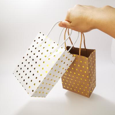 China Recyclable Fancy Spotted Hot Stamping Gold Kraft Handle Bag Gift Wrapping Paper Gift Bag Kraft Paper Bag for sale