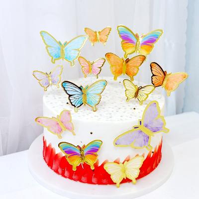 China Hot Stamping Paper Butterfly Gold Cake Accessories Birthday Cake Toppers Making Decoration Cake Paper Card Bake Plug-in for sale