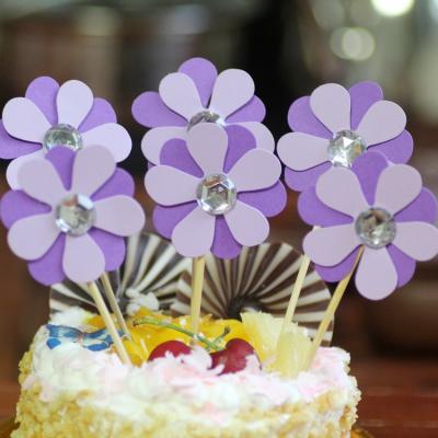 China Specialty Paper Flower Shaped Cake Toppers Birthday Cake Ornament Paper Card-Plug In for sale