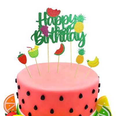 China Plug-in Cake Topper Happy Birthday Party Accessory Watermelon Style Summer Party Supplies Ornament Paper Themed Card Decoration Cake for sale