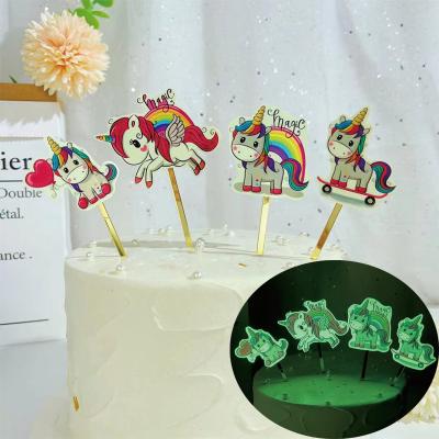 China Paper Night Party Prop Happy Birthday Cake Topper Birthday Decoration Cake Ornament Luminescent Card Plug-in for sale