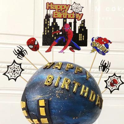 China Cake Topper Happy Birthday Party Accessory Cake Topper Cake Decorating Acrylic Awesome Card Ornament Plug-in Spider Man Party Supplies for sale