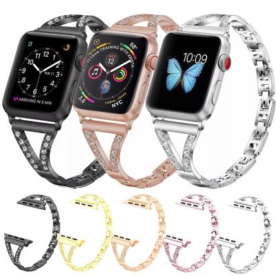 China Luxury Color Y Style Electroplating Diamonds Watch Band Strap For Apple Watch 1 2 3 4 5 6 7 8 Ultra Stainless Steel Metal Strap For Apple Watch for sale