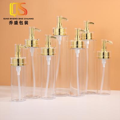 China Cosmetic Bottle 500ml Gold Pet Pump Bottle Transparent Body Wash Main Packaging White White Conditioner Bottle for sale