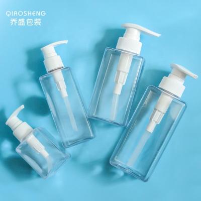 China 100ml 200ml 300ml 400ml 500ml 600ml Pet Shampoo Bottle Square Plastic Cosmetic Bottle Clear Bottle With Pump for sale