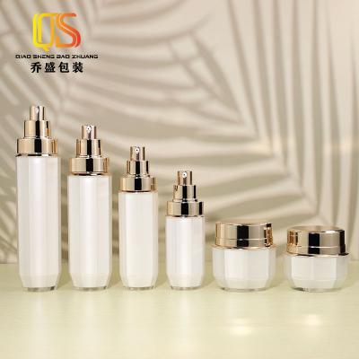 China High End Luxury Acrylic Cosmetic Emulsion Empty Skin Care Plastic Bottle Set Cream Jar Cosmetics Packaging Sets for sale