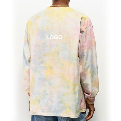 China Hot Popular Unique Tie Dye Anti Pilling Design OEM Anti Pilling Shirts Custom Round Neck Long Sleeve 100% Cotton Autumn Casual T Shirt For Men for sale