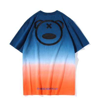 China Anti-pilling anti-pilling original popular logo embroidered smileface panda gradient collarneck T-shirts for youth for sale