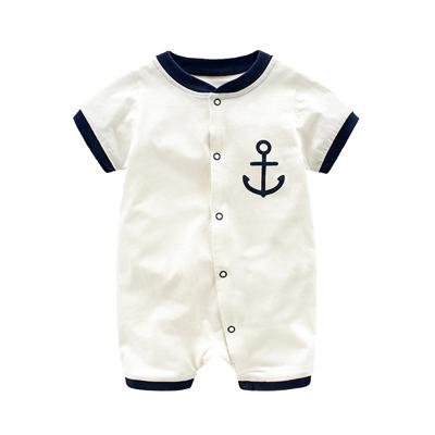 China Short Sleeve Baby Ringer Style Coupling 300gsm Cotton Anchor Print Romper Suit for sale