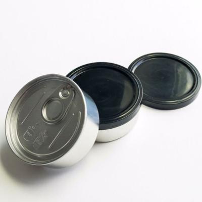 China The pressitin 100ml 3.5g self seal food tin can tin box with black plastic lid for sale