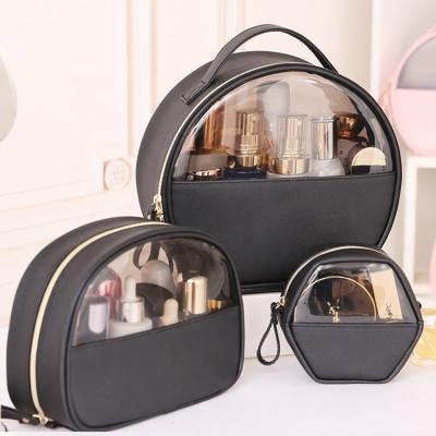 China Logo Clear Makeup Bag Cosmetic Bag Set Travel PVC Portable Luxury Custom Transparent Toiletry Bag PU Leather Lined Make Up Pouch With Zipper for sale