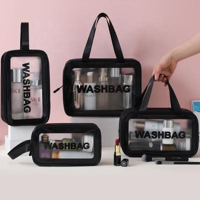 China Hot Selling Large Capacity Private Label Toiletry Bag Travel Makeup Bag PVC Waterproof Black Waterproof Wholesale Clear Cosmetic Bag Set for sale