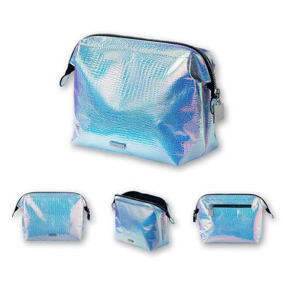 China Large Holographic Waterproof Skincare Make Up Holographic Makeup Bag Rainbow Toiletry Bag Portable Iridescent PU Cosmetic Bag Pouch for sale