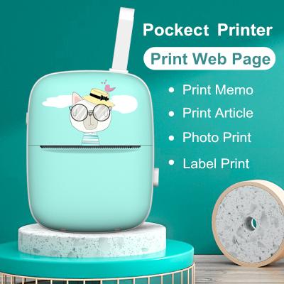 China Thermal Printer Convenient Portable Cute Thermal Printer Cartoon Photos and Label Printed Inside Roll Black White Paper Wireless Instant Printer for sale