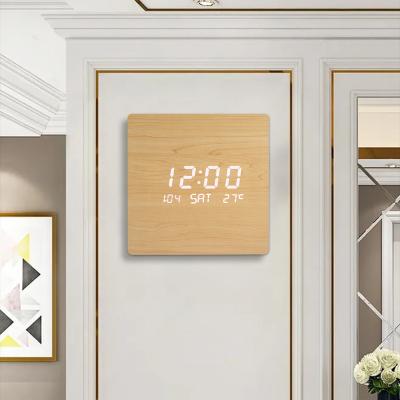 China LUMINOVA ET582 Nordic LED Digital Wooden Wall Clock Modern Day Date Wall Clock for sale