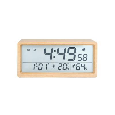 China Calendars ET560B Real Big Nature Screen Wooden LCD BACKLIGHT TABLE ALARM CLOCK WITH HUMIDITY AND TEMPERATURE for sale