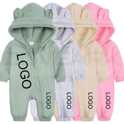 China Funny Baby Autumn Winter Solid Color Jumpsuits Cotton Baby Boy Ear Onesie Rompers Zipper Pullover Clothes Kids Sweatsuits Boys Thick for sale