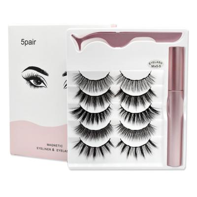 China Waterproof China Wholesales Private Label 5 Pairs Natural Looking Magnetic Eyelashes With Eyeliner for sale