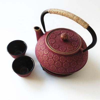 China New Viable Japanese Tea Set Red Sakura 1000ml Cast Iron Teapot 1x for sale