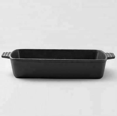 China Pre-Seasoned Oven To Table Dish Cast Iron Rotisserie Rectangular Bread Pan Bakeware for sale