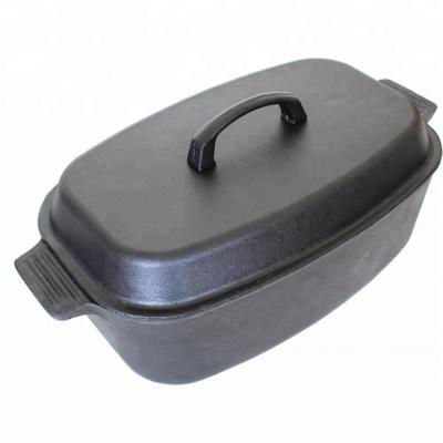 China China Factory Paella Standable Rectangular Cast Iron Tray Deep Rotisserie Pan Serving Dish for sale