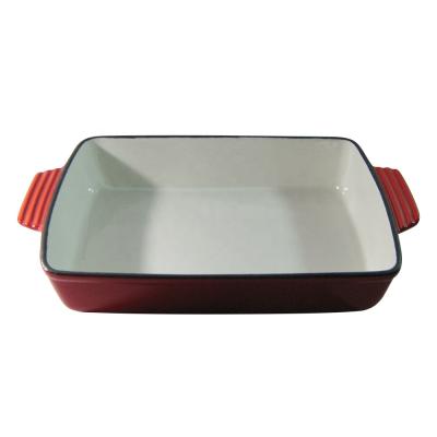 China Disposable Glazed Deep Cooking Lasagna Pan Red, Cast Iron Dish Roaster 33*24cm for sale