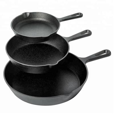 China Stocked Cast Iron Pre-Seasoned Skillet 3 Pack Set Oven Fry Pans Pots Cookware for sale