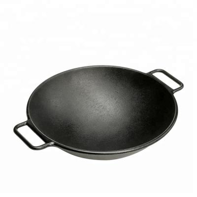 China Sustainable Pre-Seasoned Cast Iron Wok With Large Loop Handles for sale