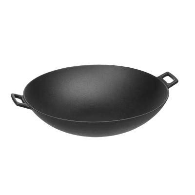 China Sustainable Pre-Seasoned Cast Iron Wok Pan with Handles - Large Wok Pan with Flat Base for sale