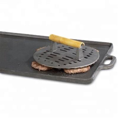 China Sustainable Preseasoned Cast Iron Hamburger Press / Bacon Press With Wooden Handle for sale