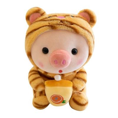 China Cute Pig Toy With Bubble Tea Plushie Lovely Frog Rabbit Soft Stuffed Animal Unicorn Tiger Style Boba Pig Doll for sale