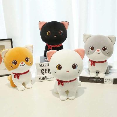 China Cute Sitting Cat Super Soft Doll Sleeping Cat Wearing Scarf Pillow Simulation Kitten Doll Children Girl Kitten Plush Toy for sale