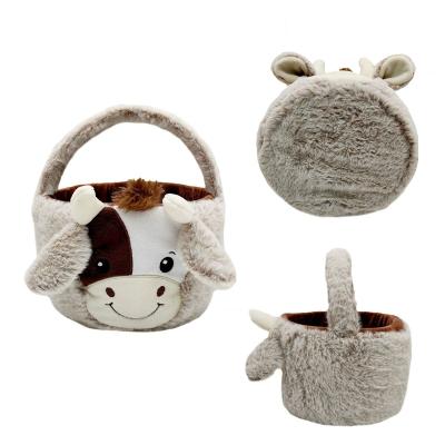 China Gift Kids Play New Hot Toys Cute Decor Gift Basket Cow Plush Toy With Candy Funny Kawaii Easter Tote Cow Basket Party Soft Stuffed Cow Basket Stuffed Toy for sale