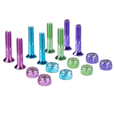 China Wholesale Custom Cheap Hardware Skateboard Truck Skateboard Screws Bolts And Nuts Colorful Plating Thin Packing for sale