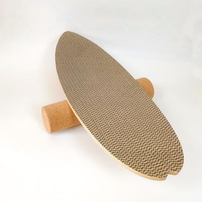 China New Design Yoga Exercise Advanced Stretch Trainer Improve Waist Stability Wooden Balance Board With Cork Roller for sale