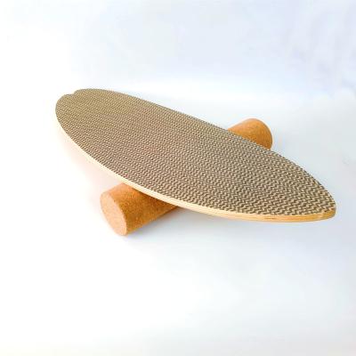 China Factory Direct Sales Yoga Exercise Balance Board Wood With Cork Roller Wobble Surf Balance Wooden Board Trainer for sale