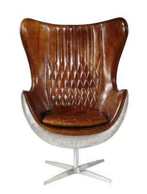 China Vintage Top Grian Real Leather Office Desk Chair Aluminium Back Metal Base for sale