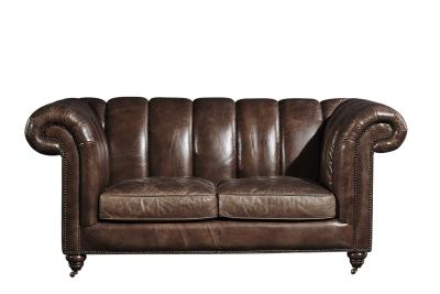 China Solid Wood Legs Two Seater Brown Leather Settee , Chesterfield Sofa Bed With Universal Wheels for sale