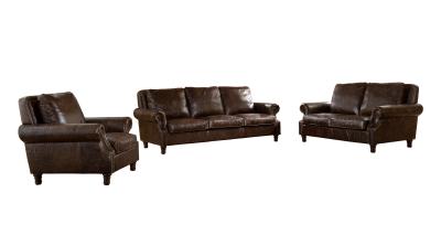 China Retro Vintage Dark Brown Leather Sofa Set ,Top Full Grain Leather Sofa For Home for sale